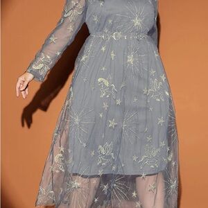 BloomChic Gray Celestial Embroidered Dress